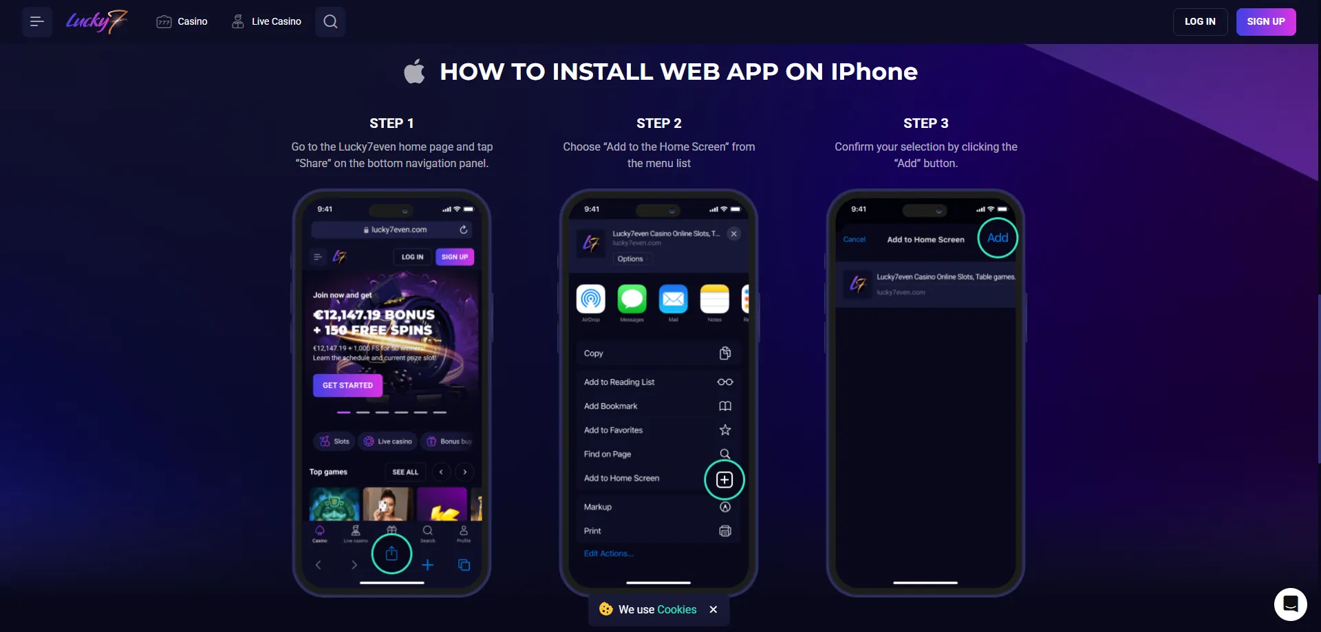 Lucky Seven Casino mobile app and browser experience on iOS and Android