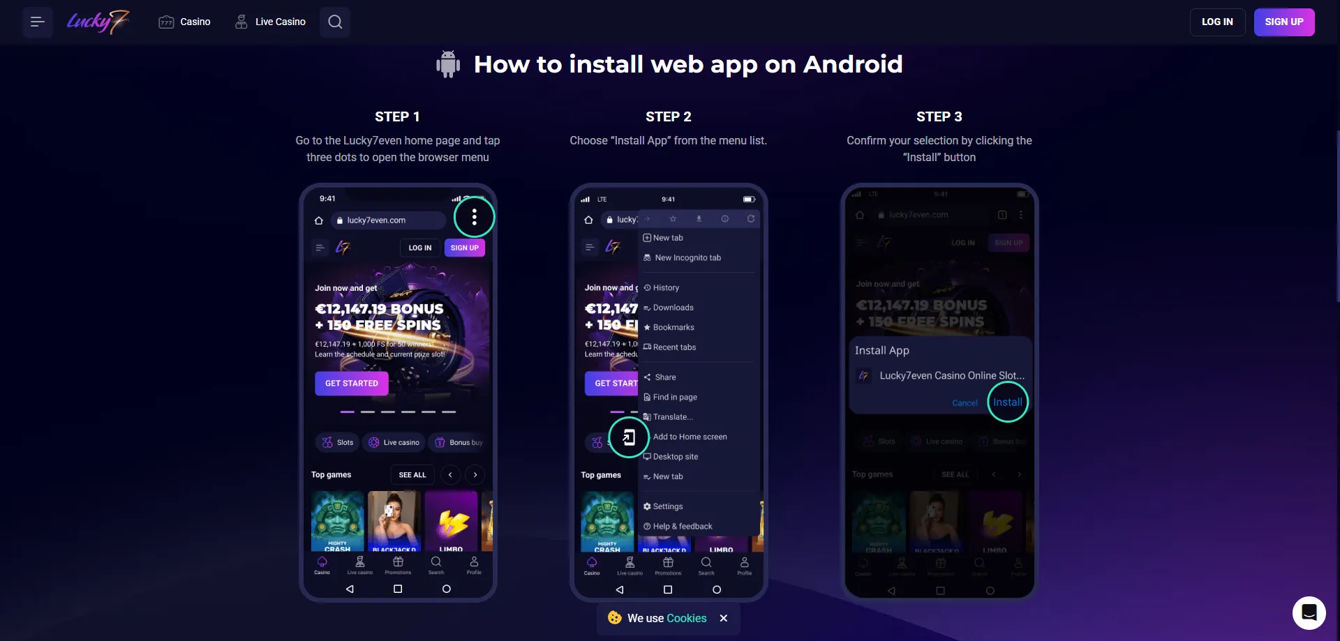 Lucky Seven Casino mobile app and browser version on smartphone