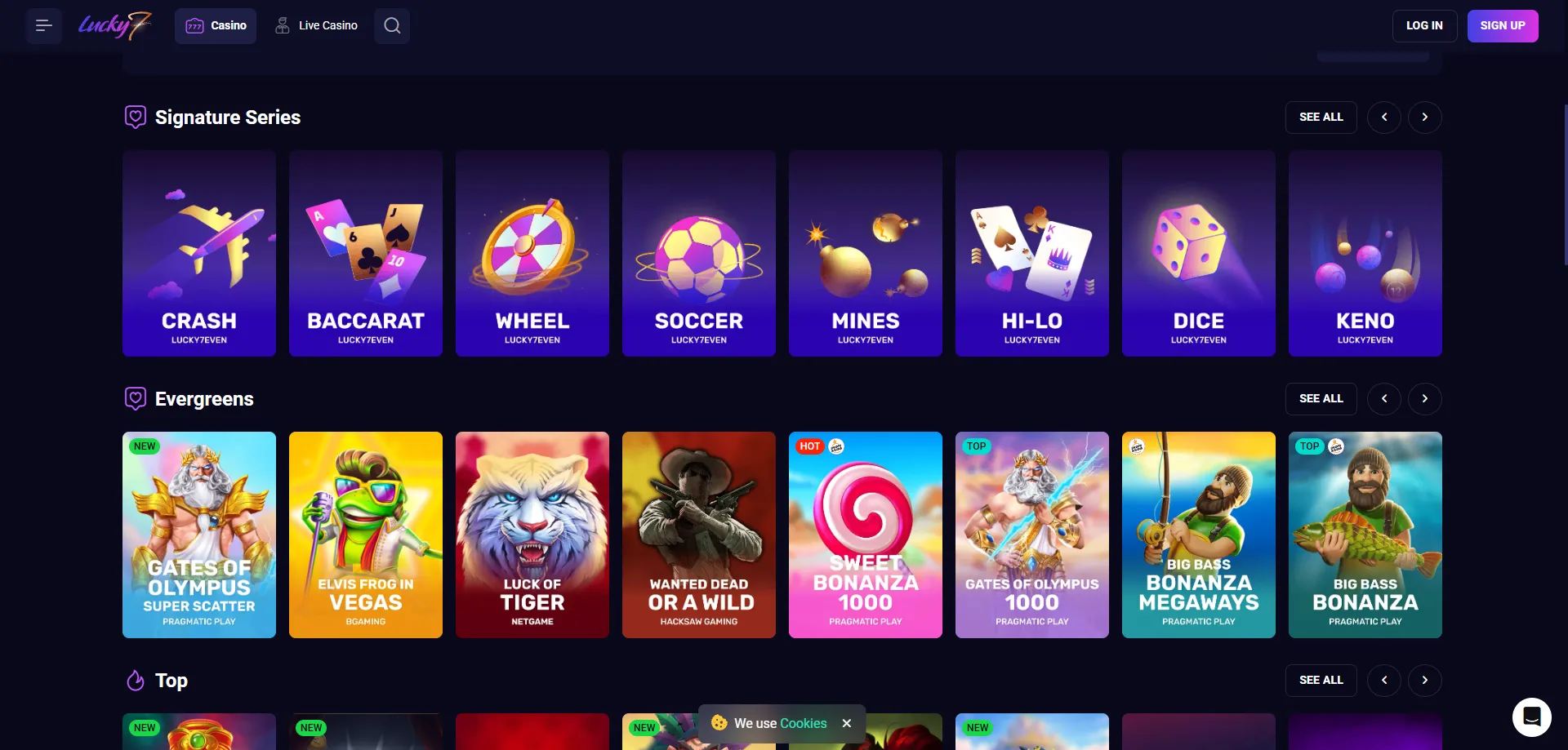 Thousands of online slots and live casino games at Lucky Seven Casino