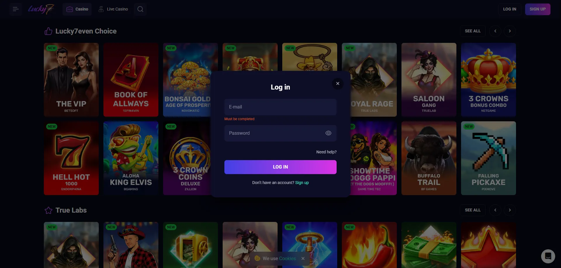 Lucky Seven Casino login page — sign in to your account securely